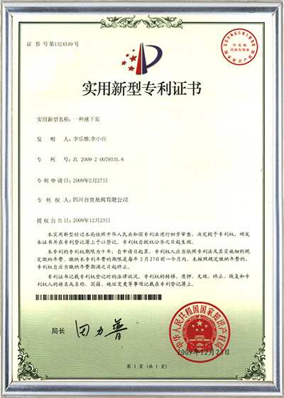 Patent of submerged pump