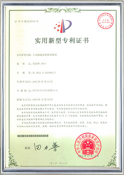 Patent of vertical axial flow pump sealing