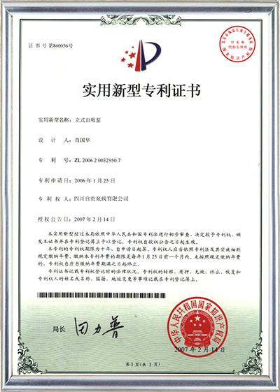 Patent of vertical self-priming pump